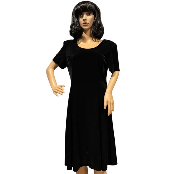 Vintage Another Thyme Black Velvet Jeweled Keyhole fit flare Dress size large - Picture 5 of 12